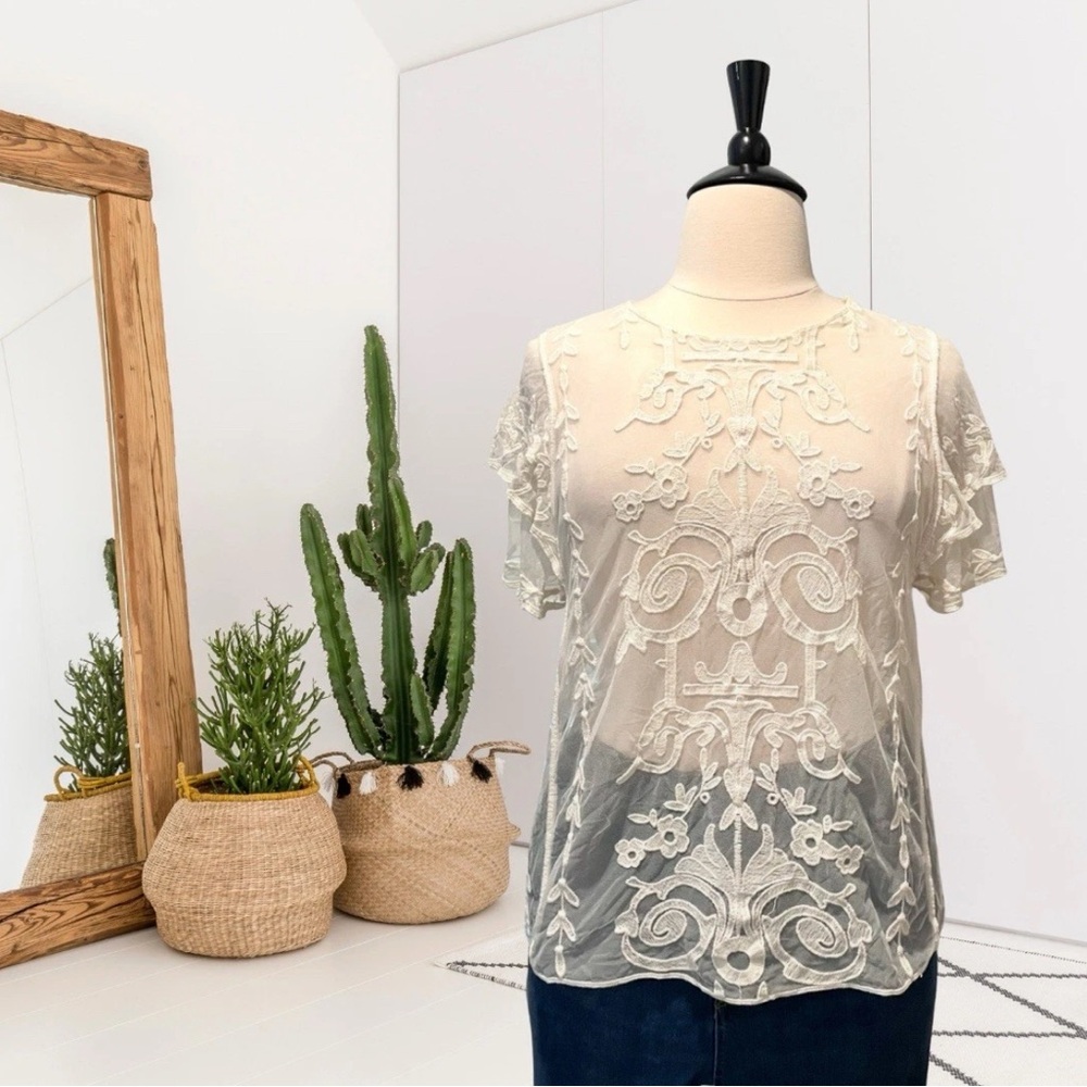 Sundance Short Sleeve Sheer Lace Top